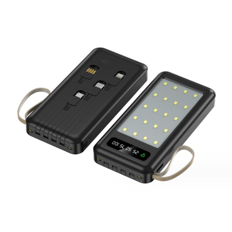 Мобильная зарядка Power Bank Z-05 50000mah, Универсальный павербанк, практичный аккумулятор для зарядки, портативная Батарея большой емкости с ярким фонариком и индикатором уровня заряда, со встроенными проводами Type-C, micro USB, USB, Lightning