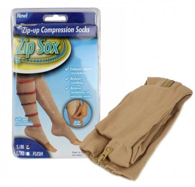 Компрессионные гольфы от варикоза Zip Sox, лечебные носки от варикоза, лечебные чулки Зип Сокс Бежевые