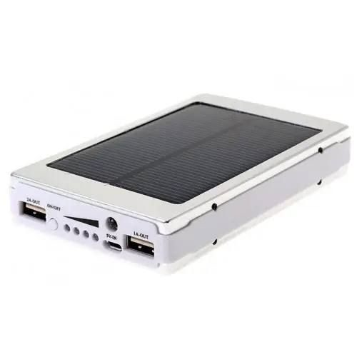 Power Bank 50000 mAh с солнечной батареей и Led панелью silver, Компактное и мощное портативное зарядное устройство, Внешняя батарея для зарядки, внешний аккумулятор, Универсальное устройство, работающее от сети, компьютера и энергии солнца