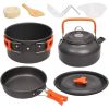Набор туристической посуды Camping cooking 10 в 1 для похода из нержавеющей стали, чайник, сковорода, кастрюля