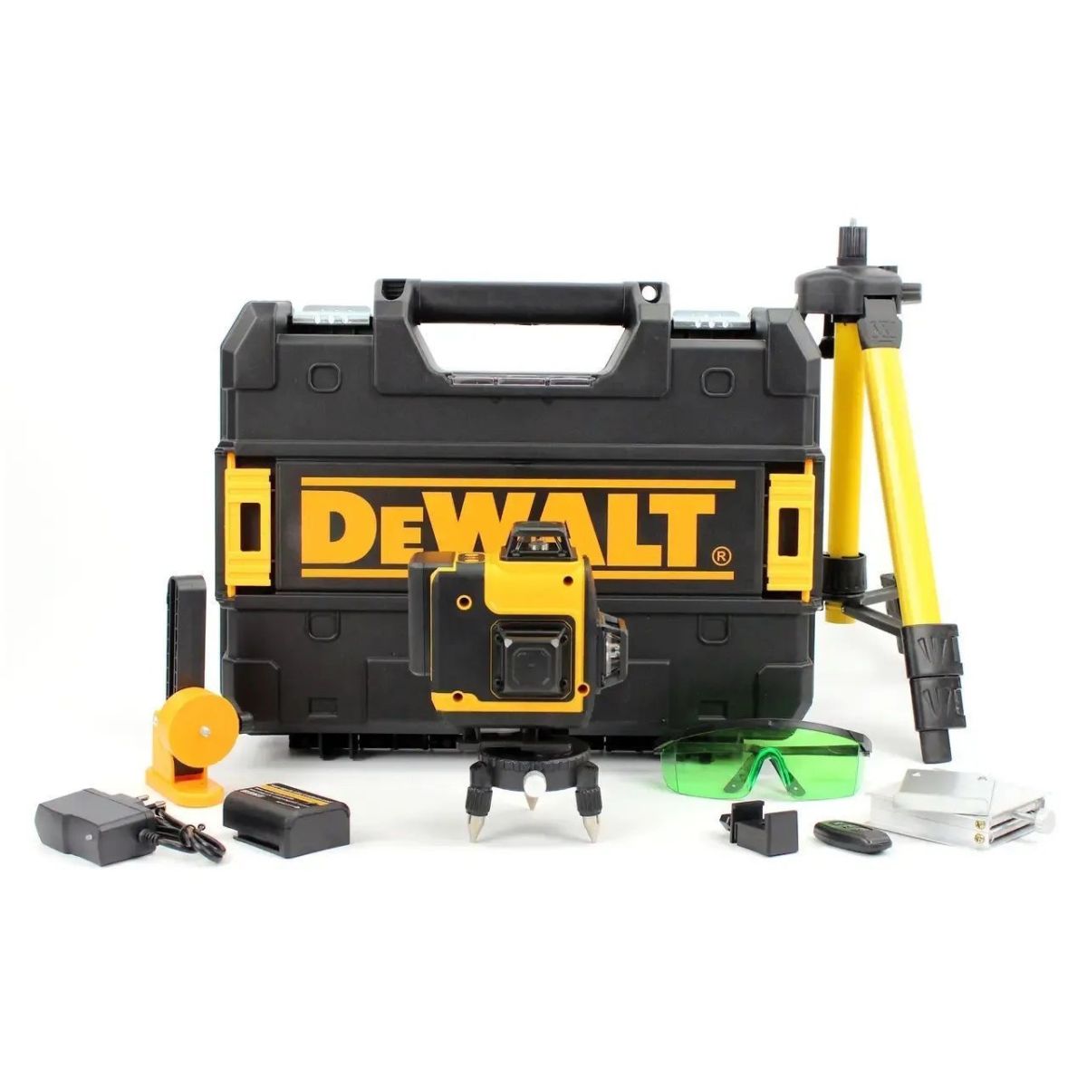 Лазерный уровень нивелир DeWalt DCLE34031N 3.7V 5AH 4D 16-линейный на 2 аккумулятора со штативом в кейсе, лазерный нивелир на 360