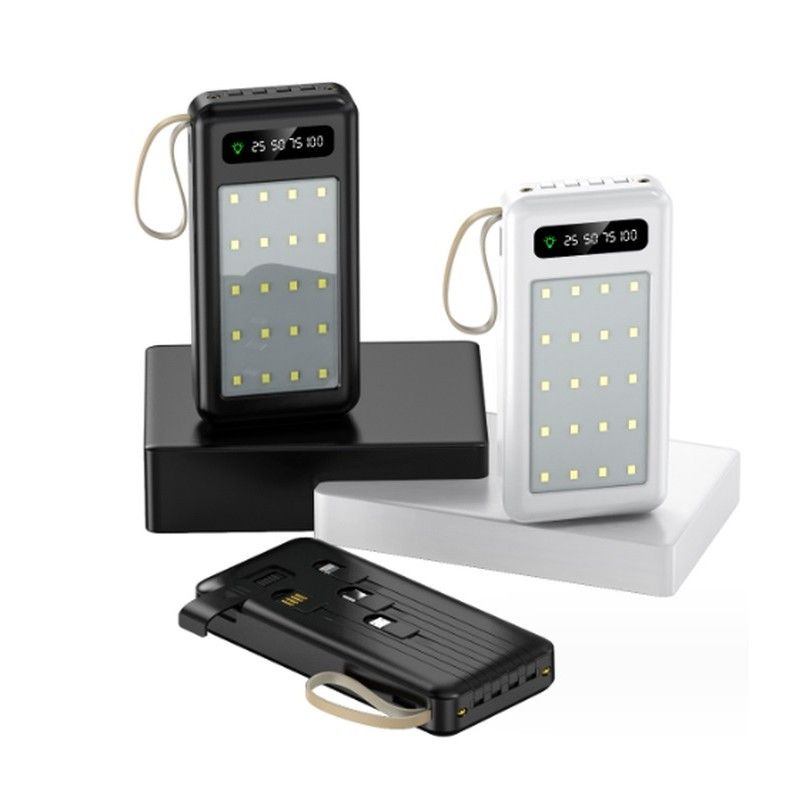 Мобильная зарядка Power Bank Z-05 50000mah, Универсальный павербанк, практичный аккумулятор для зарядки, портативная Батарея большой емкости с ярким фонариком и индикатором уровня заряда, со встроенными проводами Type-C, micro USB, USB, Lightning