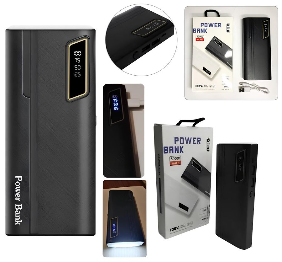 Power bank UN-3104 50000 mAh Мобильная зарядка внешний аккумулятор 2 USB порта, внешний аккумулятор повербанк с фонариком