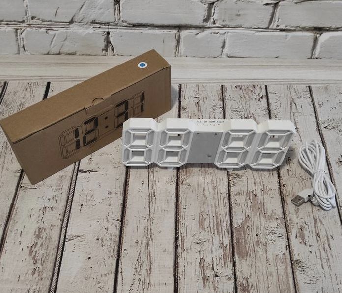 Электронные настольные LED часы белые LY-1089 с зеленой подсветкой с будильником, календарем, термометром