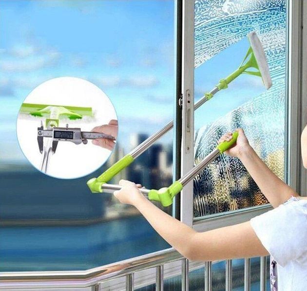 Телескопическая швабра для мытья окон Supretto AA11-2 щетка для мойки стекол с насадкой из микрофибры скребком
