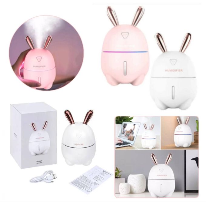 Увлажнитель воздуха и ночник 2в1 Humidifiers Rabbit кролик зайчик Заяц, портативный универсальный стильный милый ультразвуковой Диффузор освежитель с подсветкой, бесшумный распылитель для ароматерапии, аромолампа