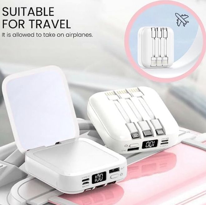 Компактный мини павербанк Powerbank Viaking N3 50000 mAh  универсальное зарядное устройство с косметическим зеркальцем для макияжа,зарядка для телефона,внешний аккумулятор с дисплеем,портативная батарея