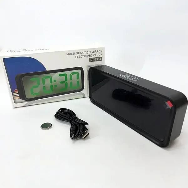 Многофункциональные часы настольные DT-6508 с будильником и USB зарядкой с зеленой подсветкой, компактные портативные универсальные лед часы, Электронные часы зеркальные,3 режима,время,дата,температура