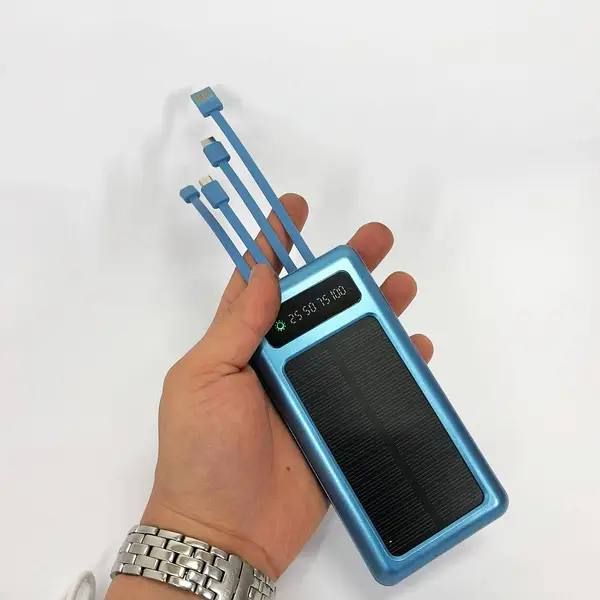 Мобильная зарядка UKC 10000mAh SOLAR, Универсальный Powerbank на солнечной батарее, многофункциональное портативное зарядное устройство, с  LED дисплеем, светодиодным фонариком и множеством портов включая USB, Type-C, Micro USB и Lightning