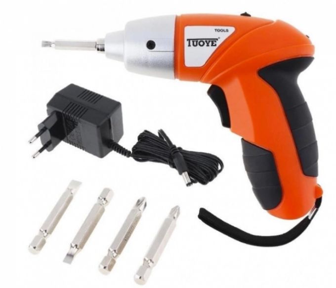 Электроотвертка аккумуляторная Tuoye Tools Cordless Screw с 4 насадками, отвертка с битами, мини-шуруповерт