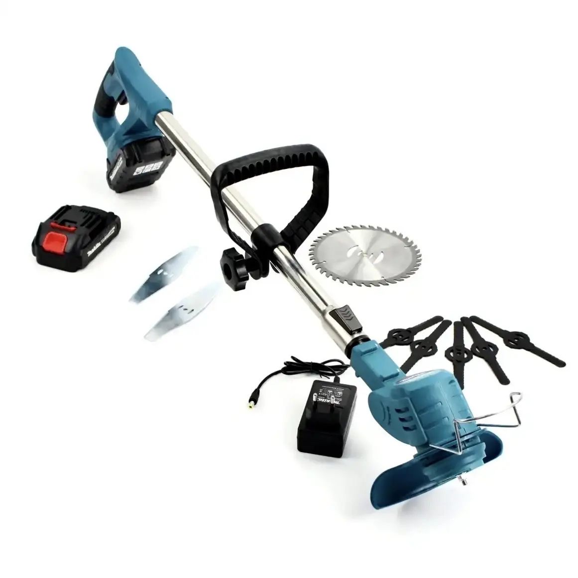 Аккумуляторная газонокосилка триммер Makita UR120DWAE 24V 3000мАч с 2 аккумуляторами, Беспроводная тример-коса с колесом для стрижки сада и газона