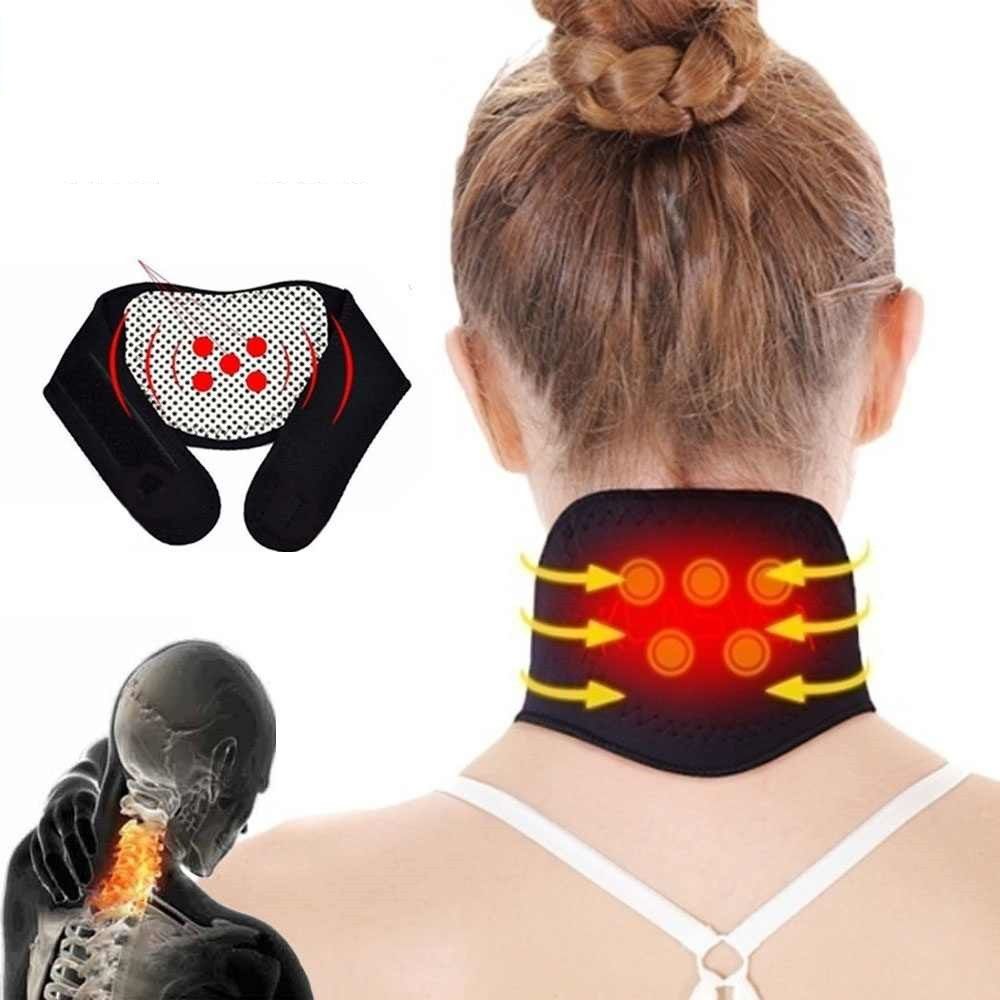 Шейный турмалиновый магнитный бандаж-воротник с магнитными вставками Self heating neck guard band