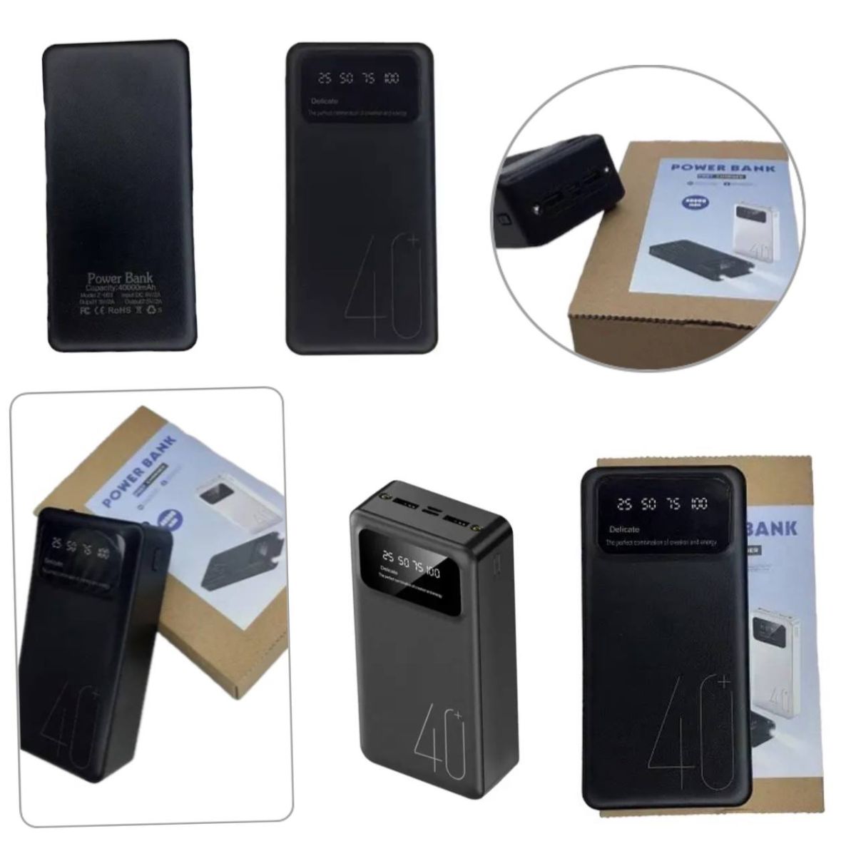 Мощный компактный Power Bank 40000 мАч 5V2A, Зарядное устройство для быстрой зарядки смартфонов, Портативный внешний аккумулятор, Универсальный переносной источник питания, LED индикатор уровня заряда, два USB выхода