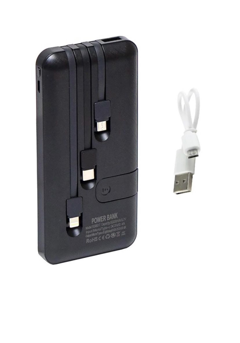 Универсальный Павербанк Viaking N6 Powerbank 50000 mAh встроенные кабели USB, micro USB, Type-C, Lightning портативна батарея,с подставкой для телефона, компактное зарядное устройство