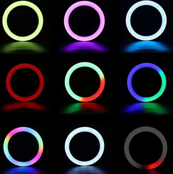 Кольцевая светодиодная LED лампа MJ26 RGB 26 см для селфи, фото и видео, студийный свет
