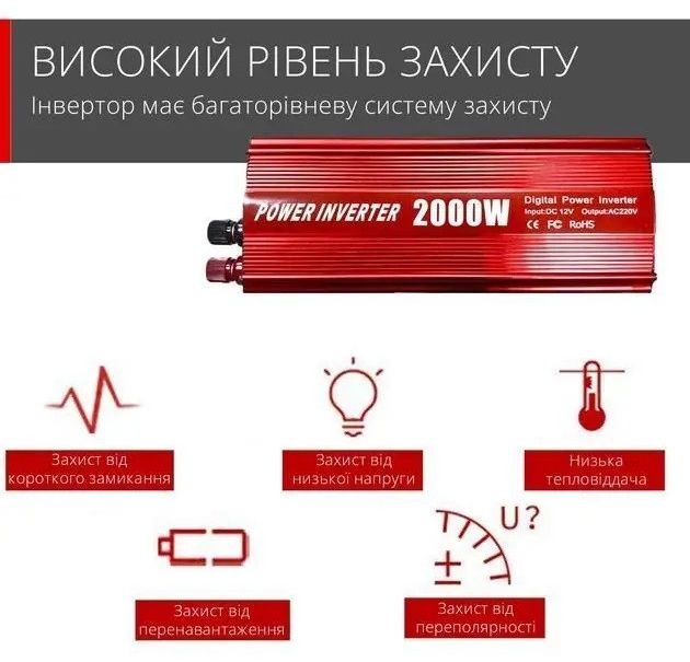 Универсальный Портативный Преобразователь напряжения автомобильный инвертор 2000W с USB и активным охлаждением 12/220В, алетернативное питание приборов которые работают от сети для аварийных ситуаций или путешествий