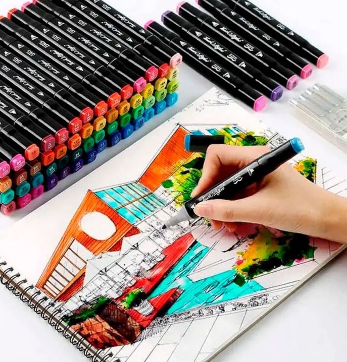 Большой Универсальный Набор двусторонних маркеров, Sketch Marker, 80 цветов,маркеры для начинающих и профессионалов, для рисования, скетчинга и дизайна, фломастеры на спиртовой основе, Разноцветный комплект скетч-маркеров