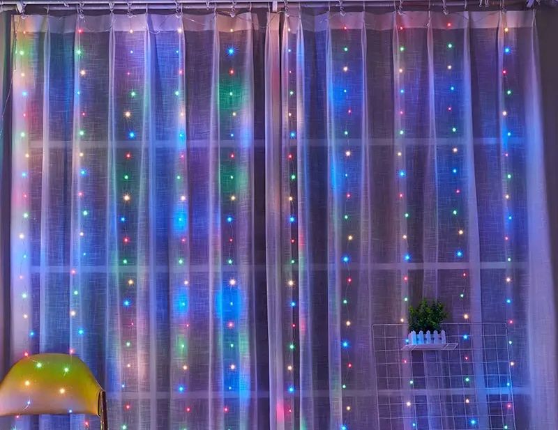 Гирлянд штора водопад мульти 3x2 м роса 200 led RGB на медной проволоке светодиодная Xmas LED M-9 3мx2м