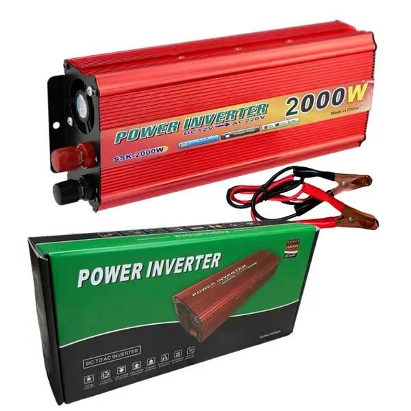 Портативный Универсальный Преобразователь напряжения 12V 220V 2000W, компактный автомобильный инвертор с розеткой и разъёмом USB, для преобразования электричества из 12 В в 220 В,  подключать через прикуриватель или к клеммам аккумулятора
