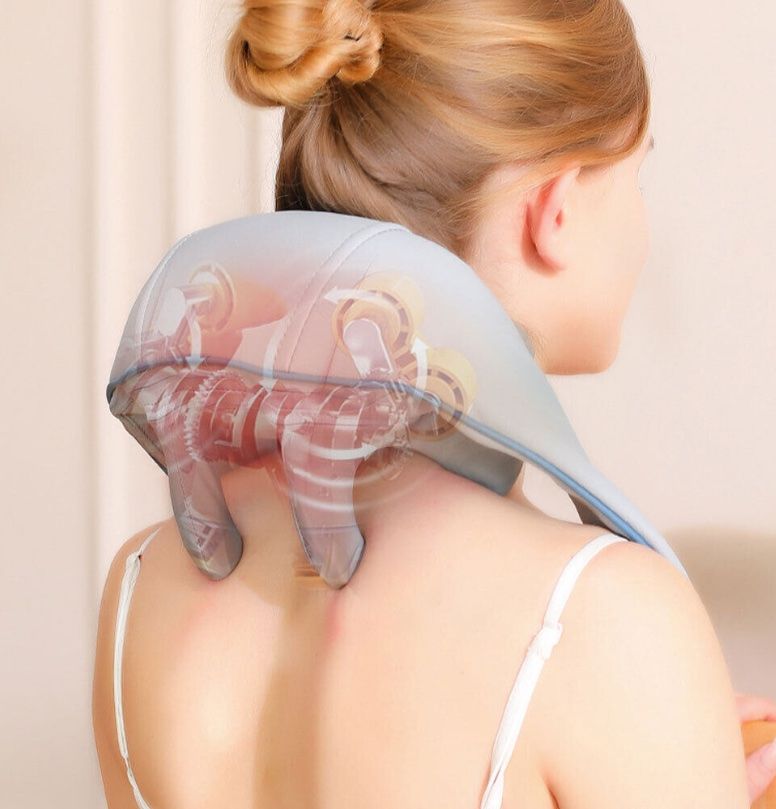 Массажер Электрический для Шеи и Плеч с ИК-подогревом A-Plus Neck massager, Массажер-воротник, Ударный вибромассажер для спины, U-образный массажный пояс для тела