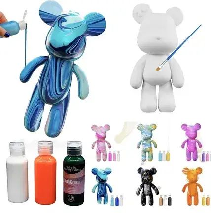 Флюидный Мишка Fluid Bear Bearbrick с красками 23 см, медвежонок для творчества DIY Bearbrick, Набор для творчества мишка сделай сам