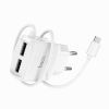 Сетевое зарядное устройство USB HOCO C59A 2-USB + Кабель USB-MicroUSB, комплект для зарядки телефона адаптер + кабель, для Android,Samsung,Xiaomi,Huawei,Meizu Белый, азрядное для двух устройств, адаптер на два USB