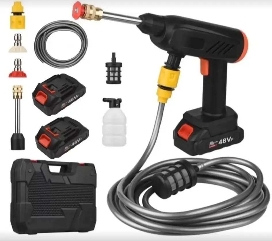 Беспроводная мойка высокого давления Cleaning Gun 48V 550W на 2 аккумулятора, аккумуляторная мини мойка с кейсом для машины