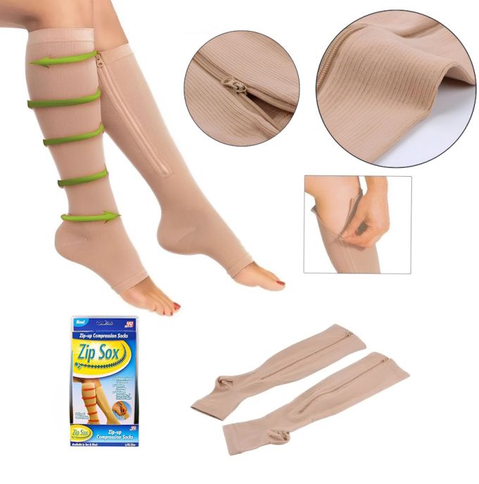 Компрессионные гольфы от варикоза Zip Sox, лечебные носки от варикоза, лечебные чулки Зип Сокс Бежевые
