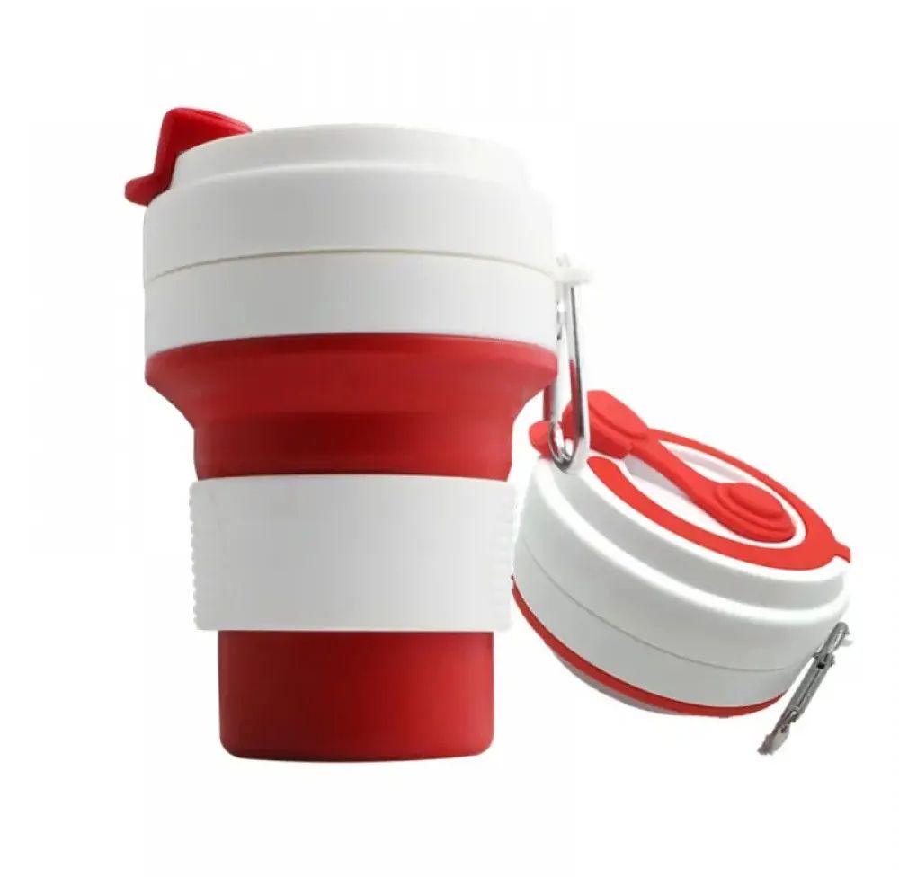 Силиконовая универсальная портативная Складная Чашка 350мл Silicon Folding Cup 668FY51, складной стакан с герметичной крышкой и карабином, чаша силикон, сборная компакная кружка трансформер