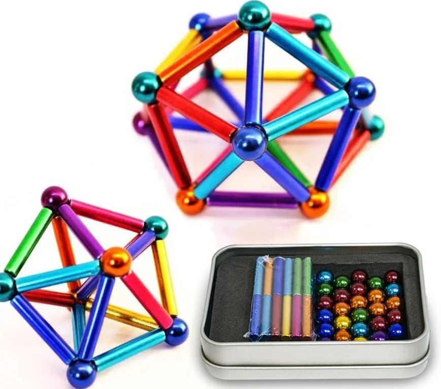 Магнитный необычный Конструктор Buckyballs & Buckybars цветной Бакибарс неокуб головоломка антистресс магнитные палочки и стальные шарики для развития моторики рук, для отвлечения, детская интелектуальная интерактивная игрушка 3D моделирование 64 детали