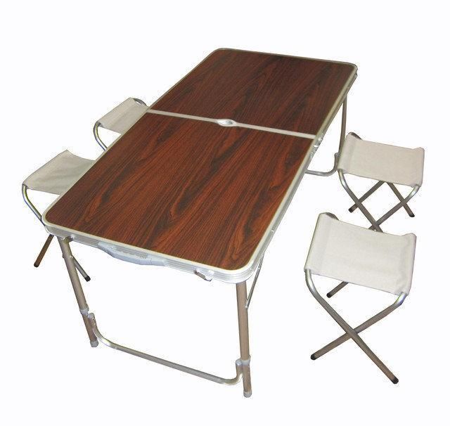 Стол туристический складной для пикника для рыбалки Folding Table 4 стула Коричневый