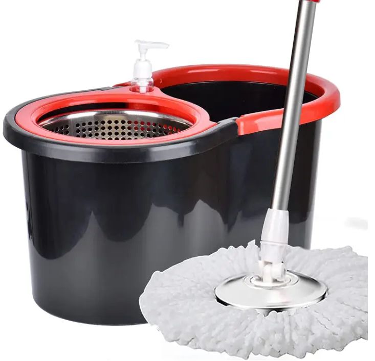 Швабра с ведром и автоматическим отжимом Spin Mop 360 10 л с насадкой из микрофибры