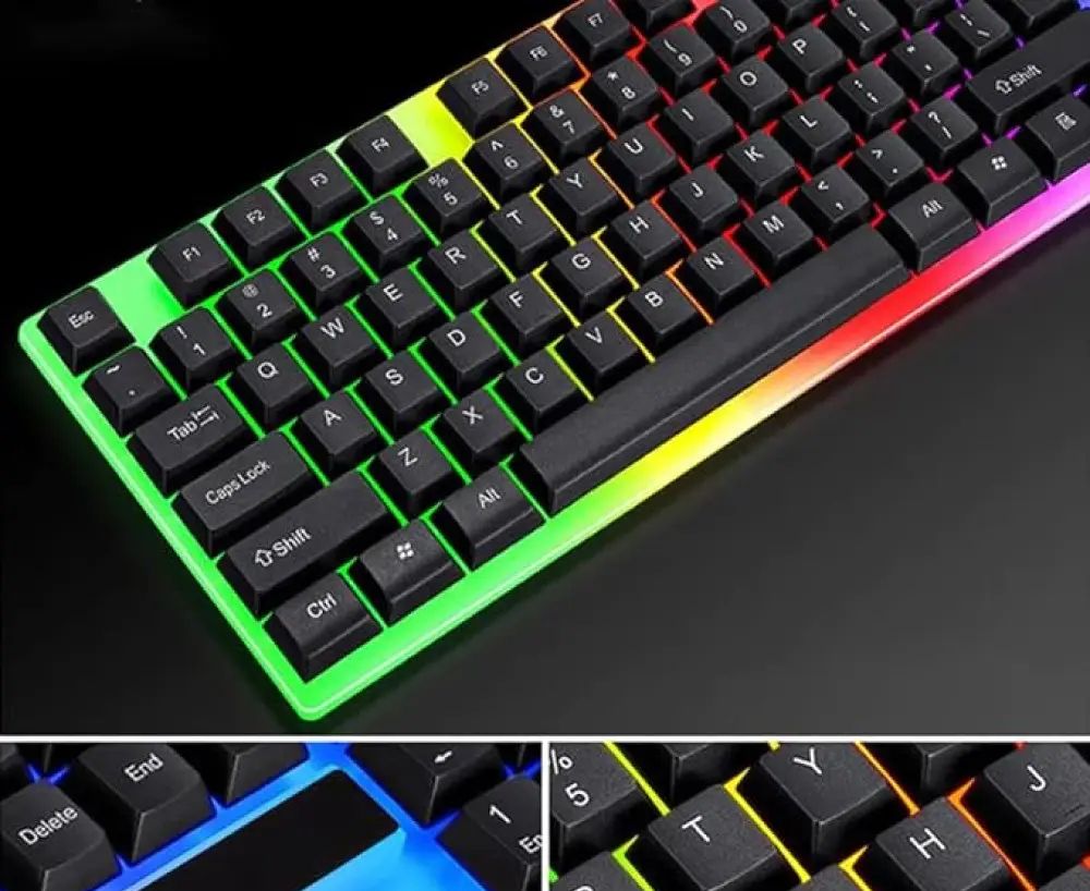 Клавиатуры KT-7300 / K-7300 С Подсветкой RGB, геймерская проводная USB яркая удобная функциональная игровая клавиатура ENG/RUS для ПК,для компютера для игр и для повседневной работы на русском