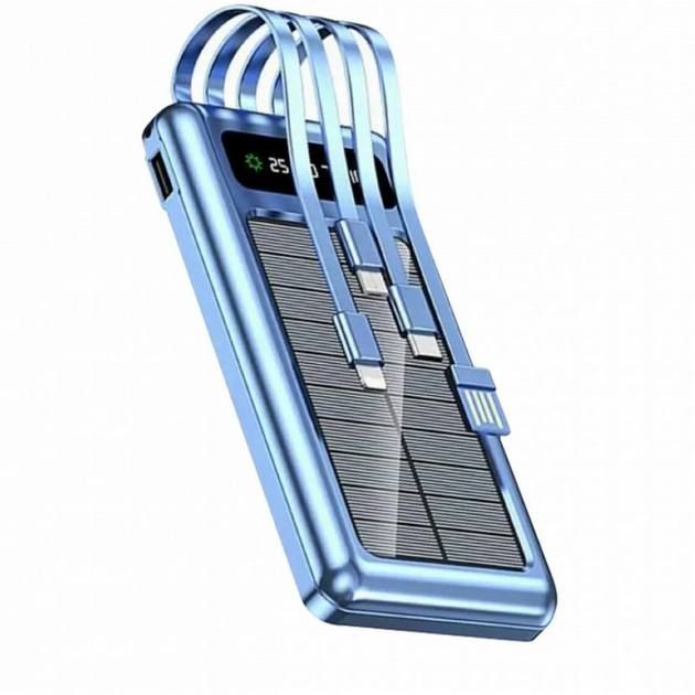 Мобильная зарядка UKC 10000mAh SOLAR, Универсальный Powerbank на солнечной батарее, многофункциональное портативное зарядное устройство, с  LED дисплеем, светодиодным фонариком и множеством портов включая USB, Type-C, Micro USB и Lightning