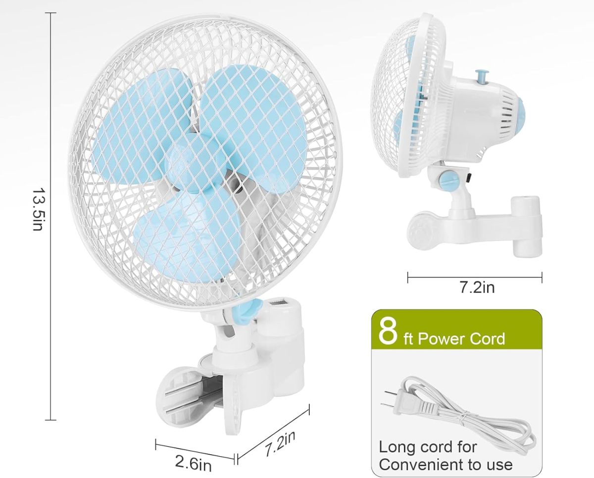 Переносной портативный вентилятор с прищепкой Vivosun HY-180 20W, мини-вентилятор 6 дюймов 2 скорости