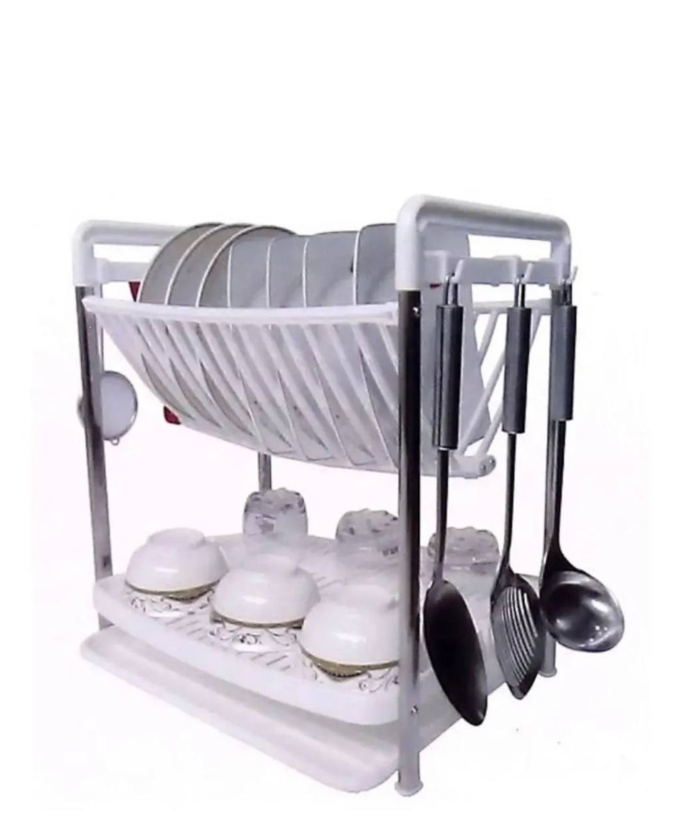 Сушилка для посуды Multifunctional dish rack, многофункциональная прочная надежная складная подставка для посуды, стойка для кухни, Двухъярусная Кухонная сушка, Настольная Посудосушка, съемный поднос, для хранения столовых приборов,тарелок,чашек