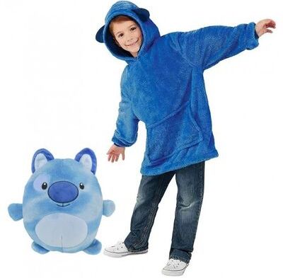 Мягкая плюшевая Детская удобная универсальная Пижама Kids Huggle Pets Толстовка–Комфортный Плед с рукавами для детей 3 в 1 Подушка + Игрушка + Худи Универсальный размер до 150 см, трансформер с капюшоном забавные животные