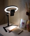 Кольцевая настольная LED лампа для предметной съемки 26 см на штативе, Подсветка для предметной фото видео съемки, навесной свет для камер