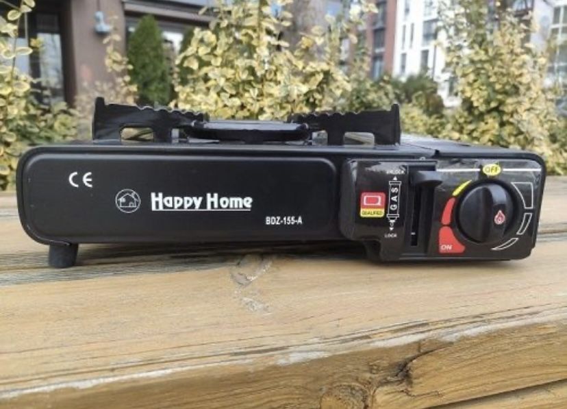 Портативная газовая плита HAPPY HOME BDZ-155-A, туристическая газовая настольная плита с пьезоподжигом в кейсе