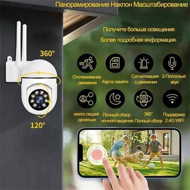 Поворотная камера наружного видеонаблюдения с Wi-Fi CLOUD STORAGE, Уличная поворотная 360° погодозащитная IP-камера, полный угол обзора, с удаленным доступом, ночной съёмкой и датчиком движения и и облачным хранилищем