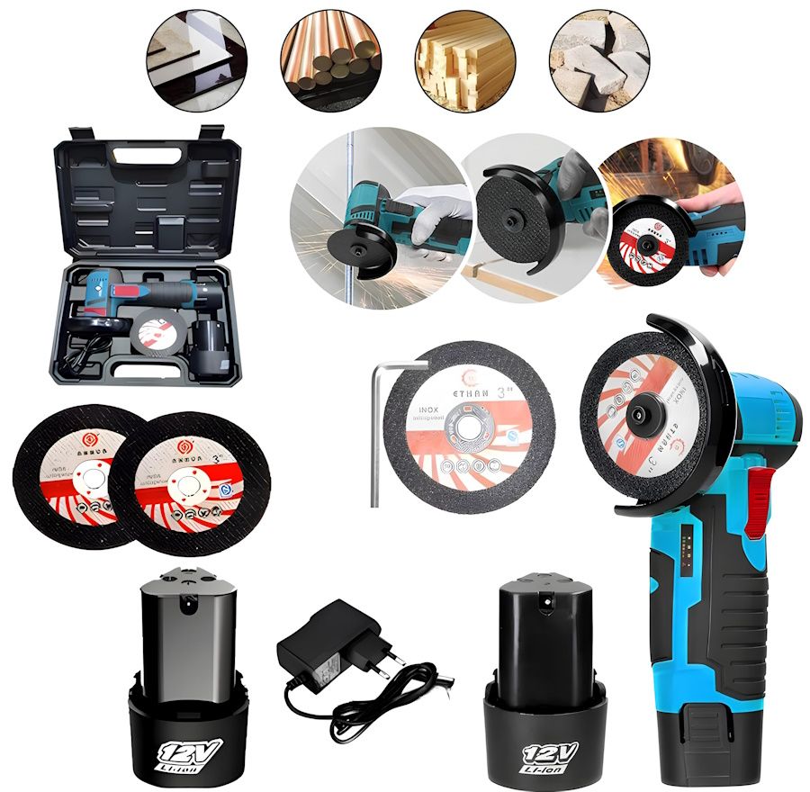 Аккумуляторная мини болгарка Makita 12v с двумя аккумуляторами в кейсе, Электроболгарка 2 диски