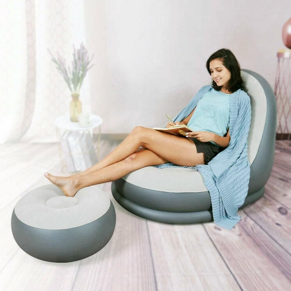 Надувной диван с пуфом Air Sofa, Надувное велюровое кресло с пуфиком