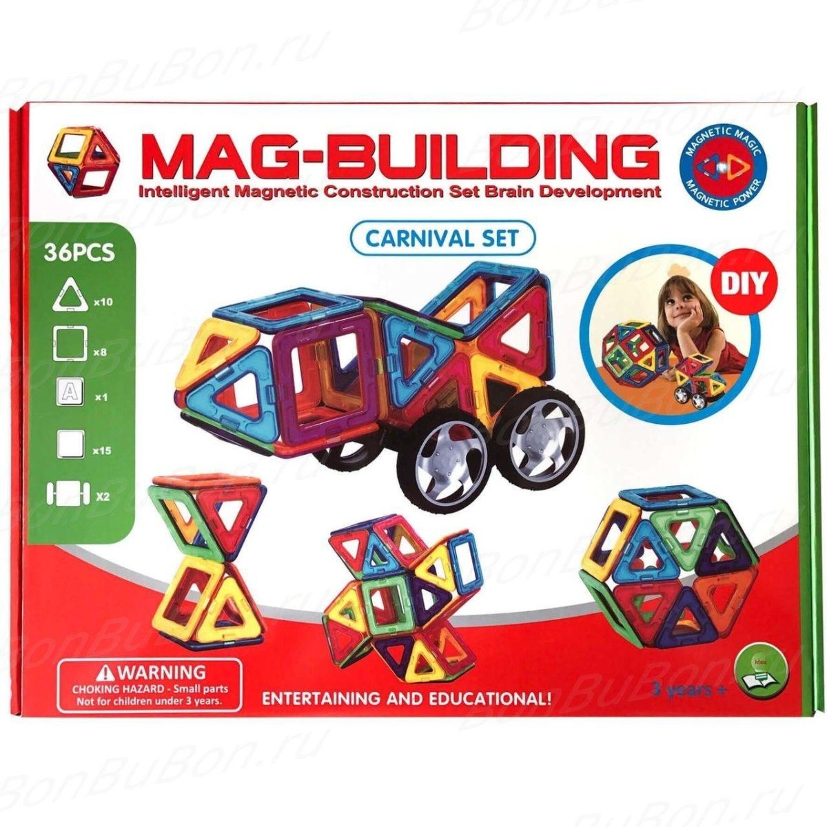 Развивающий 3D Магнитный Конструктор Mag Building 36 Деталей, развивающая игрушка для детей