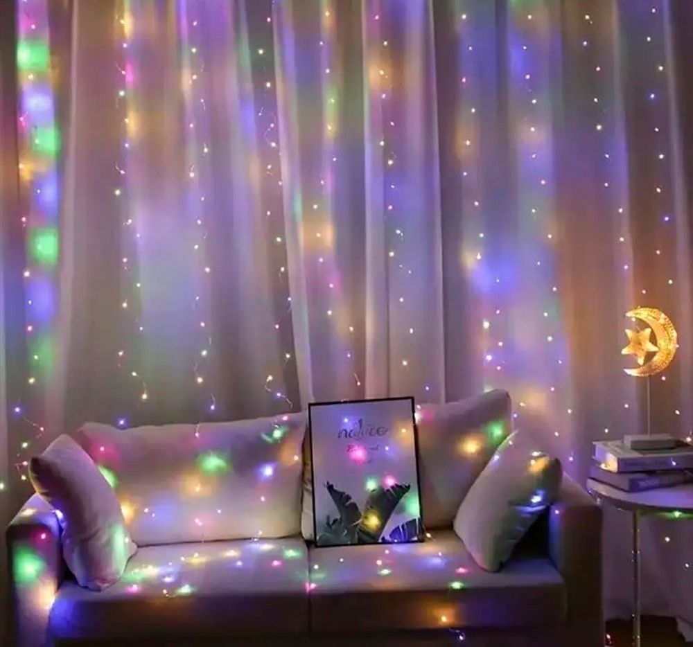 Гирлянд штора водопад мульти 3x2 м роса 200 led RGB на медной проволоке светодиодная Xmas LED M-9 3мx2м