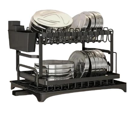 Двухуровневая сушилка для посуды с автоматическим сливом для кухни, нержавеющая сталь, Стеллаж для хранения посуды со сливным поддоном