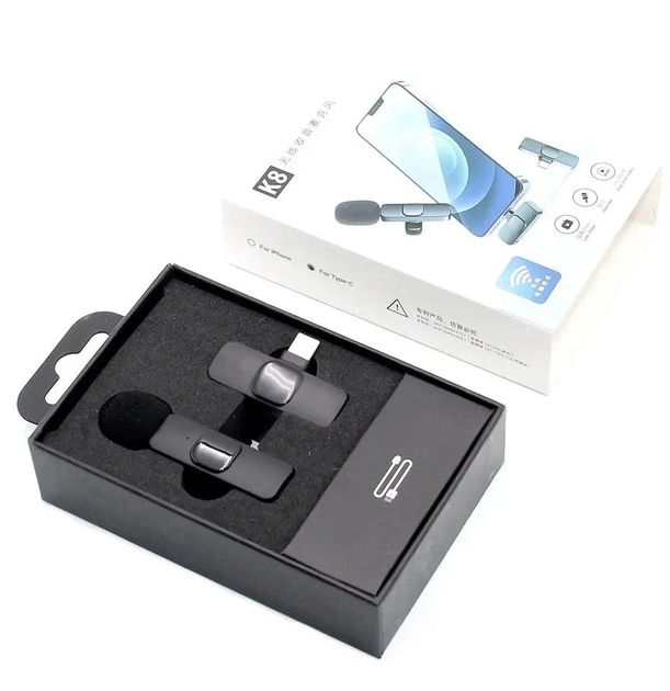 Петличный беспроводной микрофон К8 для смартфона PowerMe Wireless Mic iOS с Type-C, Микрофон петличка на одежду с шумоподавлением