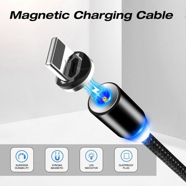 Магнитный кабель для зарядки 3 в 1 X-Cable с круглым разъемом micro USB, Type C, lightning