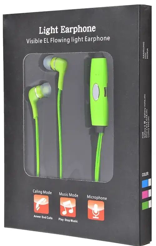 Наушники светящиеся Light Earphone, Вакуумные светодиодные наушники светящиеся в темноте с микрофоном