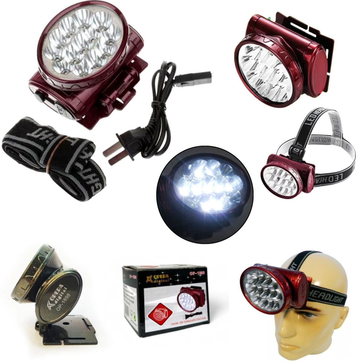 Аккумуляторный универсальный портативный Налобный Фонарик OPERA Digital OP1898 13LED, Hands-Free Свет,осветительный прибор для профессиональных и бытовых задач,пыле влагостойкий, компактный фонарь 