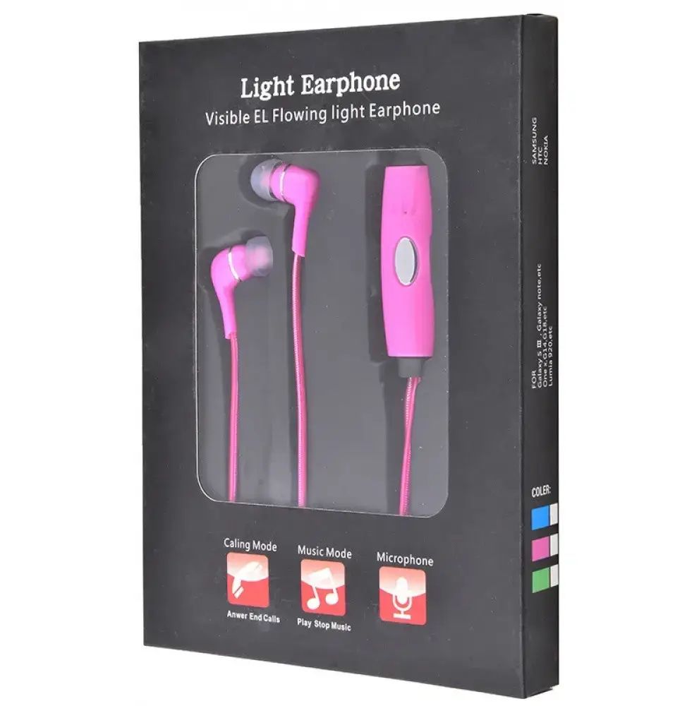 Наушники светящиеся Light Earphone, Вакуумные светодиодные наушники светящиеся в темноте с микрофоном